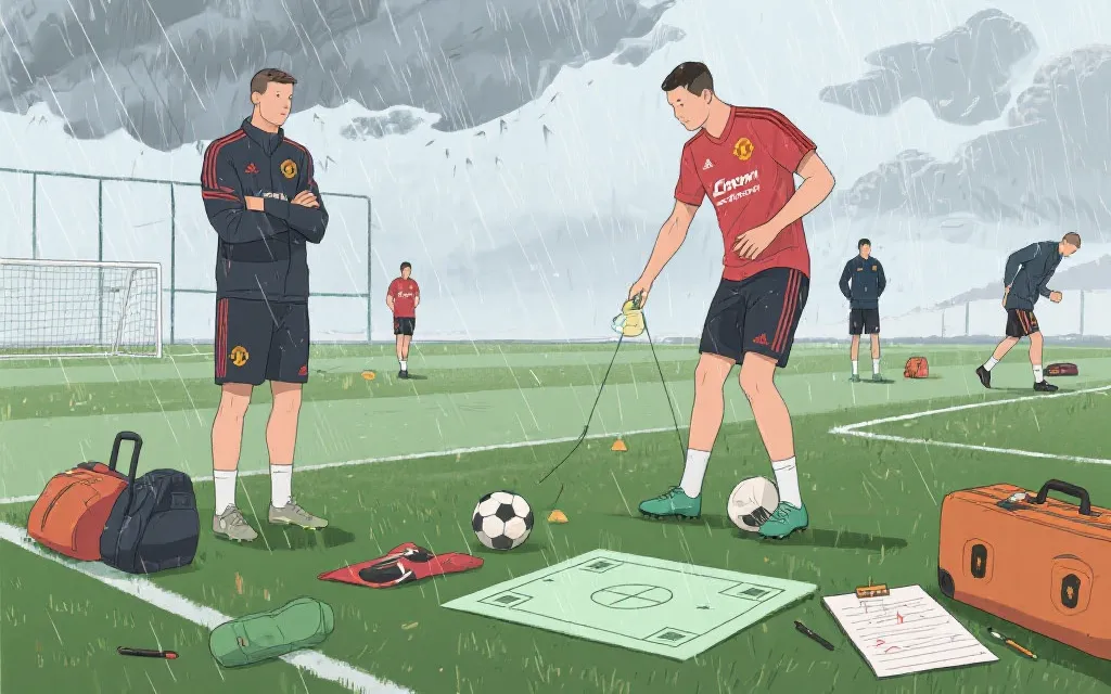 战术分析风格插画：球员在不同气候与旅途中进行恢复与备战